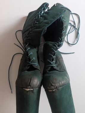 Women's Lace-Up Boots in Dark Green - Pleaser